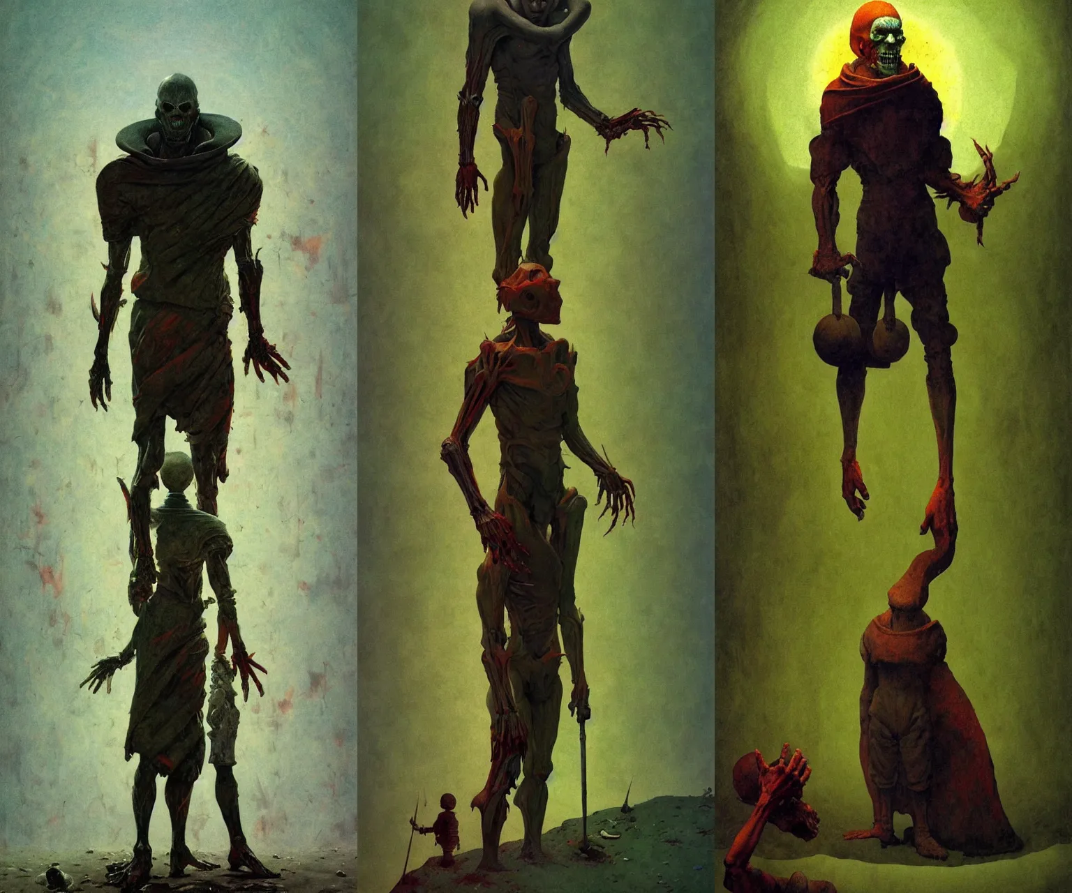 Prompt: full - body portrait surreal colorful clay fighting artstation rpg giant humanoid ghoul character concept art anatomy, action pose, very coherent and colorful high contrast masterpiece by norman rockwell franz sedlacek hieronymus bosch dean ellis gediminas pranckevicius, dark shadows, sunny day, hard lighting, reference sheet white! background