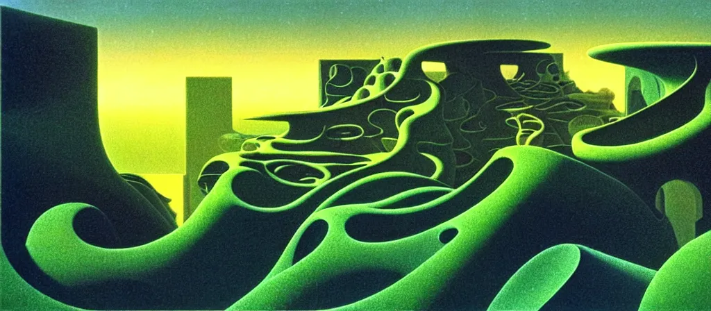 Image similar to huge gargantuan angular dimension of infinite liminal spaces, buildings by escher and ricardo bofill. utopian landscape by roger dean. magical realism, surrealism, waterfalls, clouds, mallsoft, vaporwave, shot from below, epic scale