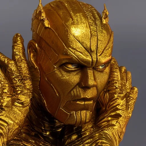 Prompt: golden sculpture of Thanos