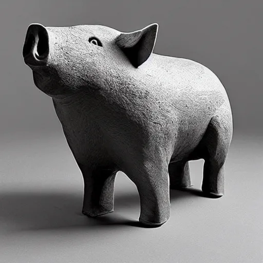 Image similar to “monolithic pig sculpture, mixed materials”