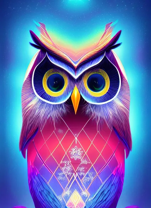 Image similar to symmetry!! product render poster vivid colors divine proportion owl, ice and snow, glowing fog intricate, elegant, highly detailed, digital painting, artstation, concept art, smooth, sharp focus, illustration,