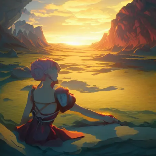 Image similar to peony leagallow, dungeons and dragons, sunset, behance hd by jesper ejsing, by rhads, makoto shinkai and lois van baarle, ilya kuvshinov, rossdraws radiating a glowing aura global illumination ray tracing hdr