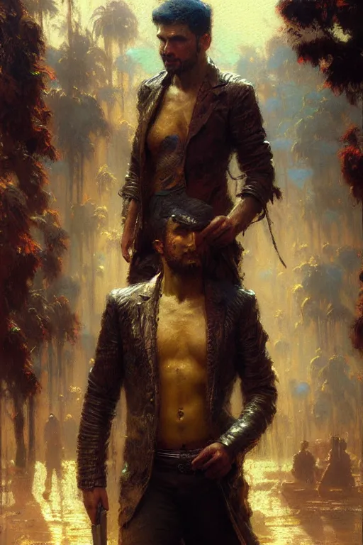 Image similar to attractive man, disco elysium, painting by gaston bussiere, craig mullins