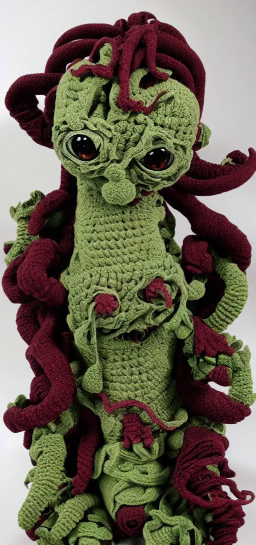 Image similar to A photorealistic C'thulhu crochet doll