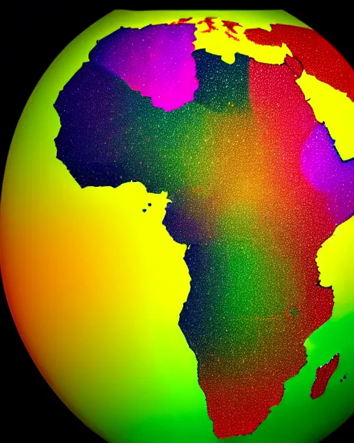 Image similar to a extremely ultra highly detailed hi - res ultra highly detailed colorful logo of africa black backround, zoom out, 8 k, high textures, ultra hyper sharp, insanely detailed and intricate, super detailed, 3 d render, 8 k hdr ultra high quality high polygon, psychedelic, retrowave, trippy, digital art,