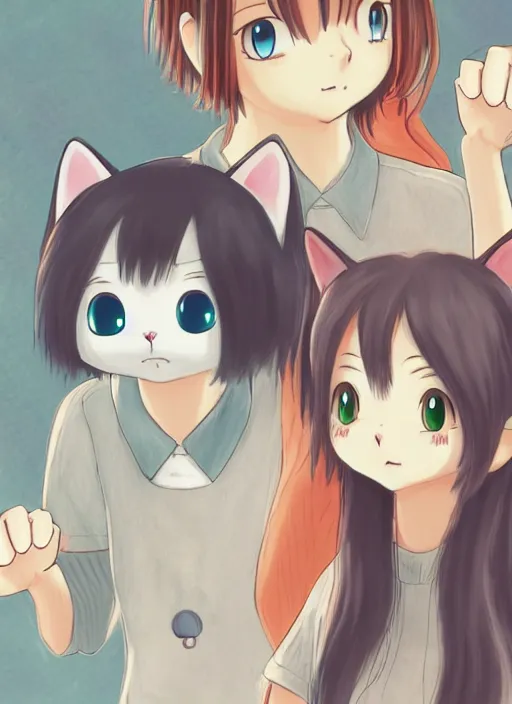 Prompt: cute cat anime wallpaper, 4k, high details, trending on Artstation , art by Studio Ghibli