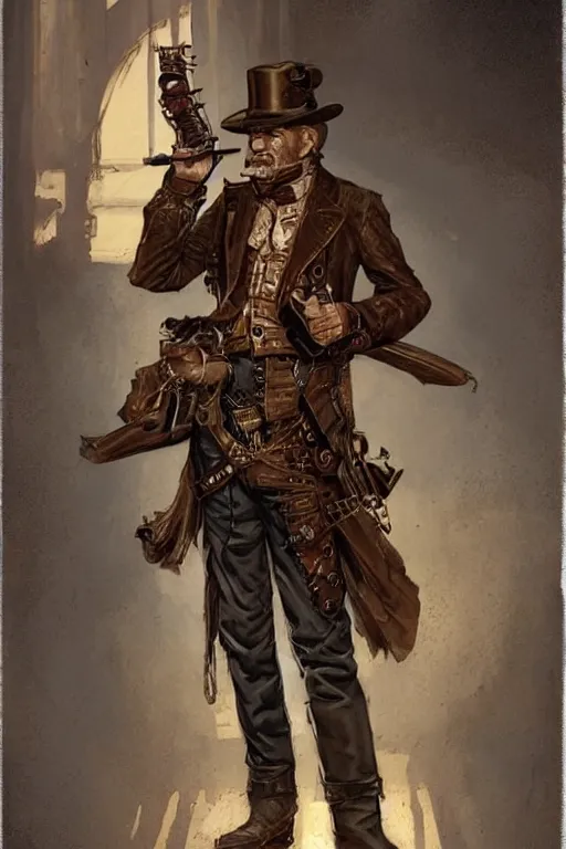 Image similar to Vernon Schmidt. Steampunk gunslinger. concept art by James Gurney.