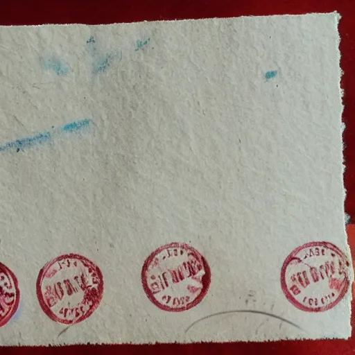 Prompt: ripped up postcard with stamp