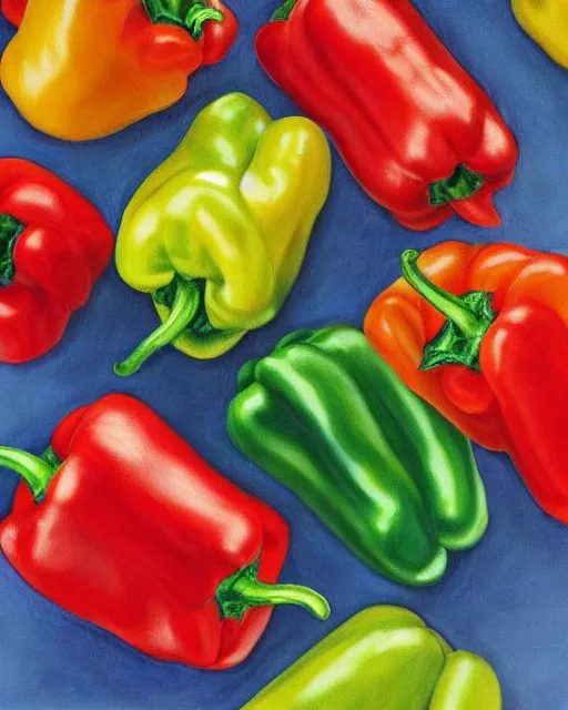 Image similar to peppers painted by Michael Godard, mustang