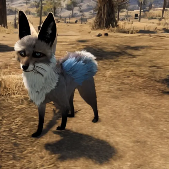 Prompt: a blue fennec fox furry in a fursuit in red dead redemption 1