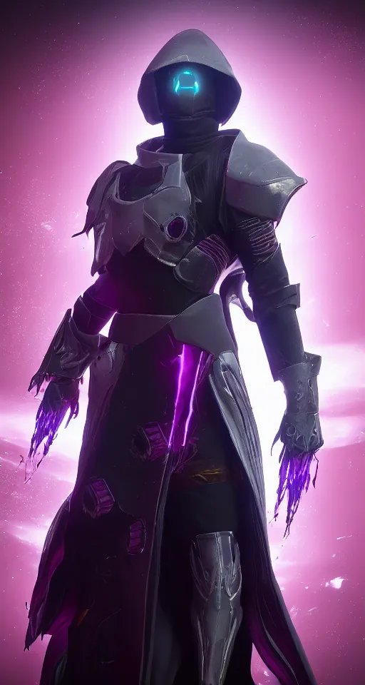 Image similar to Destiny 2 warlock portrait, head to toe, cinematic, vfx, particle lighting, purple void particles, space wizard, unreal engine 5, trending on artstation