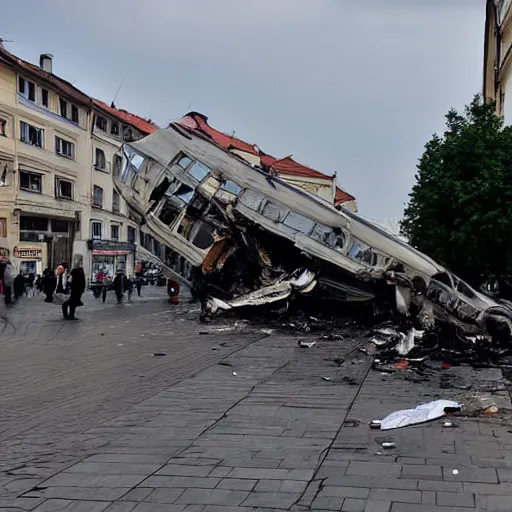 Prompt: plane crashing on the city center of cluj napoca