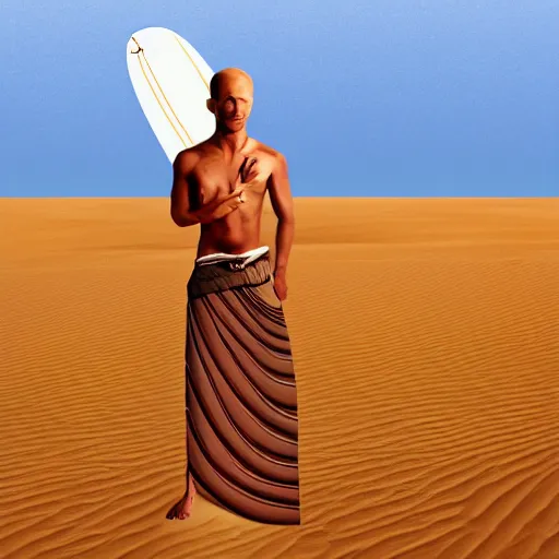 Image similar to zen republic rubian sandsurfing the dunes of the khali desert. red skin. cell shaded. high resolution