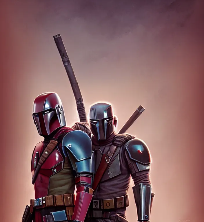 Image similar to mandalorian deadpool, cinematic, dramatic light, soft, sharp focus, concept art by greg rutkowski and Moebius and Ross Tran