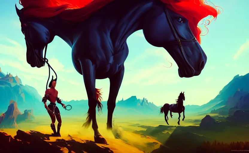 Prompt: a resplendant impressive portrait of a noble horse rearing up with no rider. ultra wide angle, fantasy art, anton fadeev, alex ross, heroic lighting, romance novel cover, very very very beautiful raytraced rendering