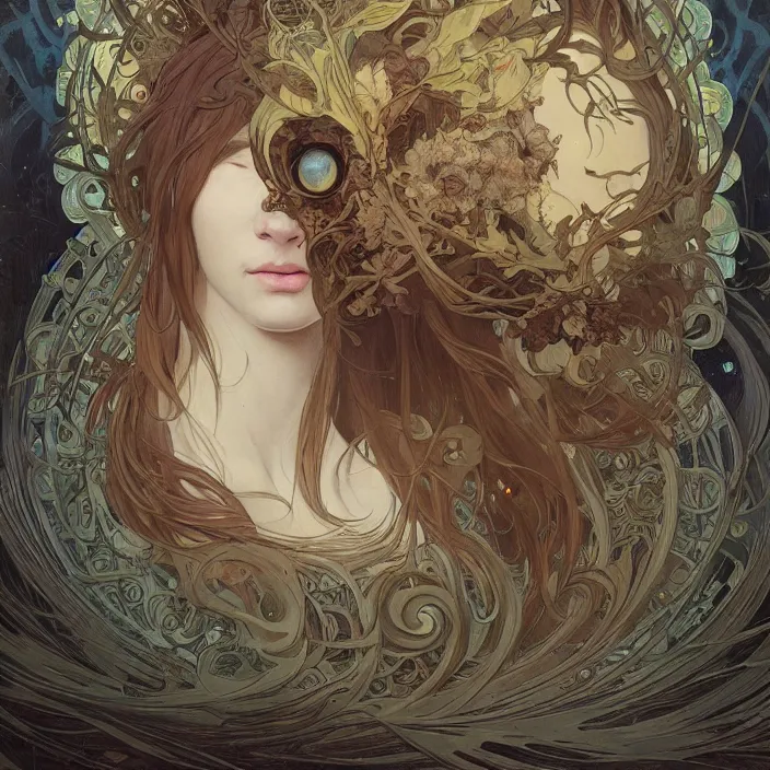 Image similar to A portrait of A cat with many eyes by Ross Tran!!! and alphonse mucha and greg rutkowski! and gustav doré! and Zdzisław Beksiński!,In style of digital art illustration.Symmetry.Highly detailed face.Fantasy,smooth,hyper detailed,sharp focus,Soft light.trending on artstation.4k
