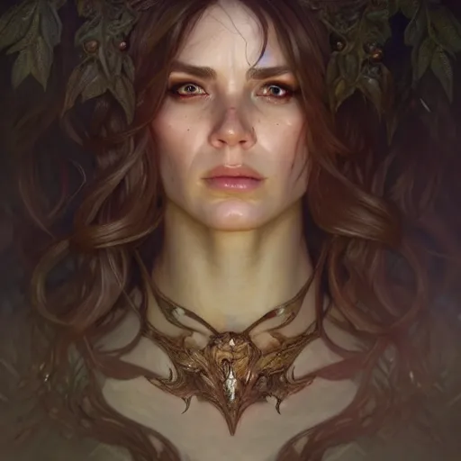 Image similar to alexandra daddarioportrait of forest gog, female, clear face, masculine, upper body, muscular, fantasy, intricate, elegant, highly detailed, digital painting, artstation, concept art, matte, sharp focus, illustration, art by artgerm and greg rutkowski and alphonse mucha