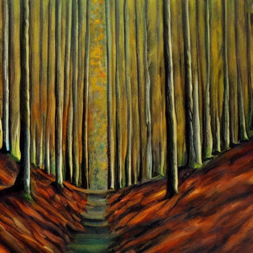 Prompt: ultra realistic painting of a pipe organ inside of a forest, thick brush strokes, visible paint layers.