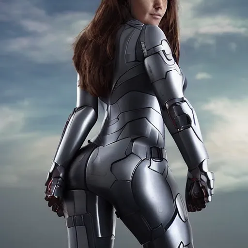 Prompt: female ironman with a curvy feminine body armor shape,