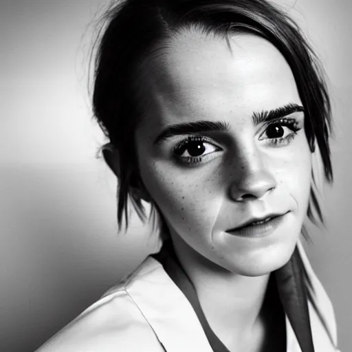 Image similar to photo, close up, emma watson in nurse scrubs, dim light, low light, fog, head and shoulders, android cameraphone, snapchat story screenshot, 2 6 mm,