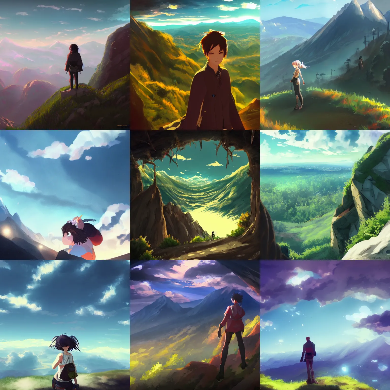 Anime Original Mountain Nature Cloud Horns Sky Sun Sunset Girl Deer Stars  Winter Landscape Wallpaper | Anime scenery, Anime background, Scenery
