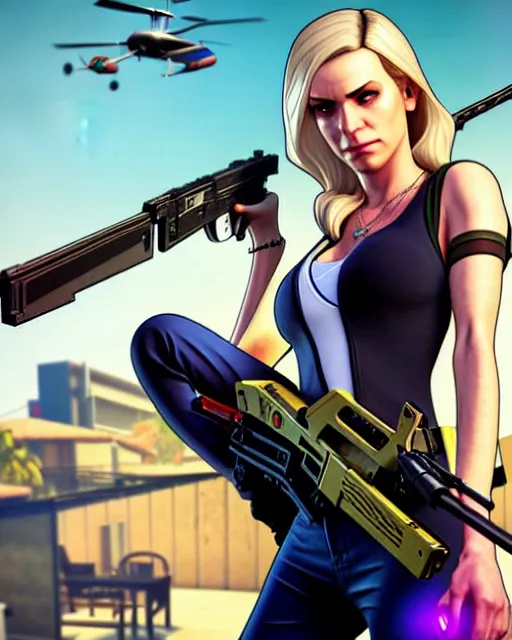 Image similar to gta 5, grand theft auto 5 cover art of mercy from overwatch