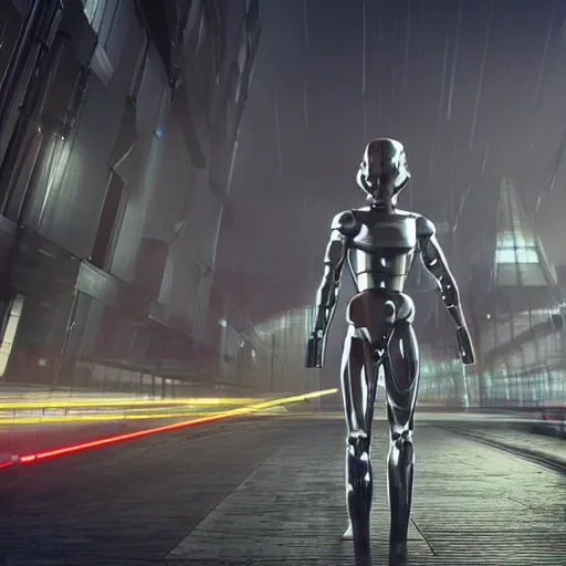 Prompt: british royal guard androids firing lasers, futuristic look, highly detailed body, photorealistic camera shot, crisp quality and light reflections, in england, futuristic city, unreal engine 5 quality render