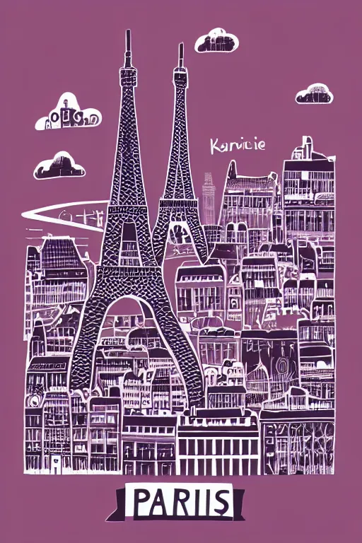 Image similar to skyline of paris, illustration, in the style of katinka reinke