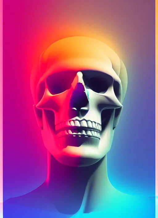 Prompt: statue of hercules, half his face as a skull, beeple, vaporwave, retrowave, abstract neon shapes, tonal separation, black background, glitch, pixel sorting, strong contrast, pinterest, trending on artstation