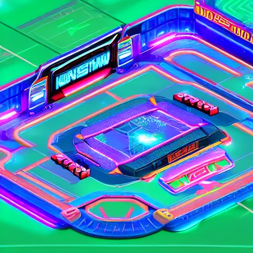 Prompt: futuristic neon arena isometric style by rocket league