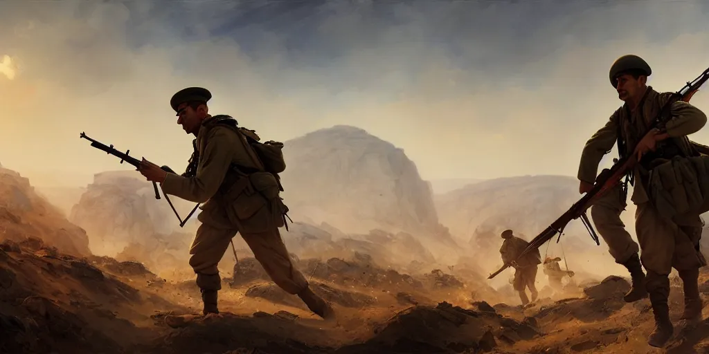 Image similar to gallipoli campaign, turkish soldiers are defending the dardanelles, battlefield 1 aesthetic, extremely detailed digital painting, in the style of fenghua zhong and ruan jia and jeremy lipking and peter mohrbacher, mystical colors, rim light, beautiful lighting, 8 k, stunning scene, raytracing, octane, trending on artstation
