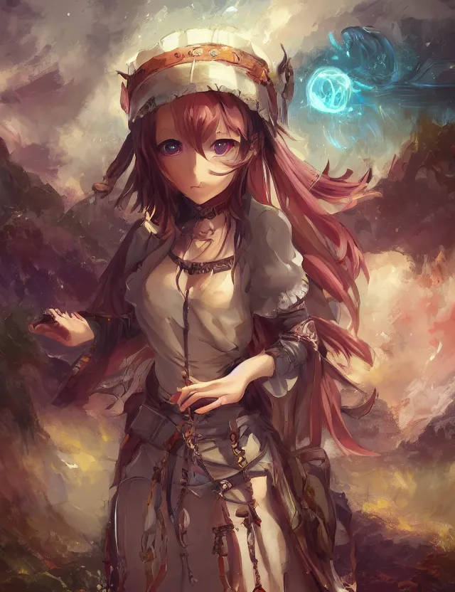 Image similar to scenic wide angle portrait of a teenage girl, thrifty bard outfit, anime in fantasy style, trending artwork, painted in anime painter studio, by anato finstark, tony sart, marc simonetti and an anime artist, collaboration