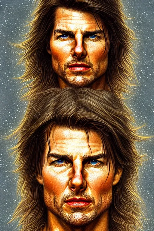 Prompt: Portrait of a tom cruise as a swordsman with long hair, elegant, photorealistic, highly detailed, artstation, smooth, sharp focus, gold ornaments, neon lighting, sci-fi, art by Klimt