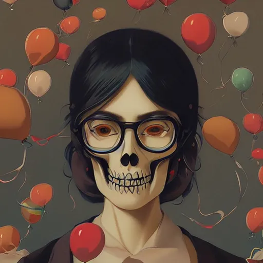 Image similar to anime skull portrait woman balloons, the simpsons, elegant, highly detailed, hard shadows and strong rim light, art by jc leyendecker and atey ghailan and sachin teng
