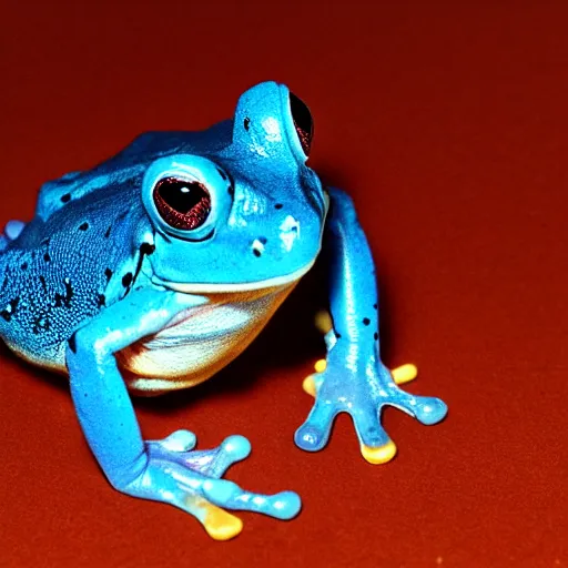 Image similar to a sad blue frog