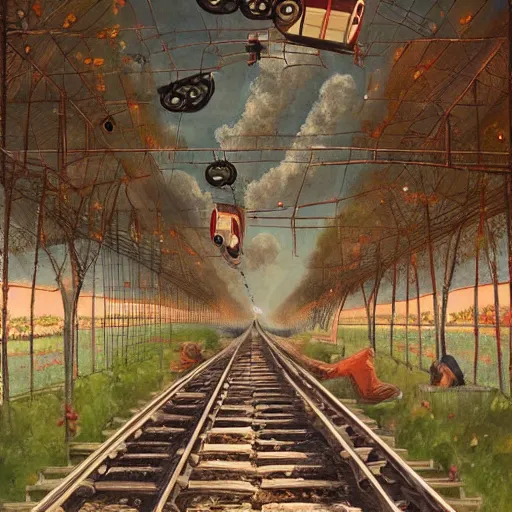 Image similar to a beautiful painting of a train traveling in india by greg rutkowsk and adonna khare, wes anderson, trending on artstation