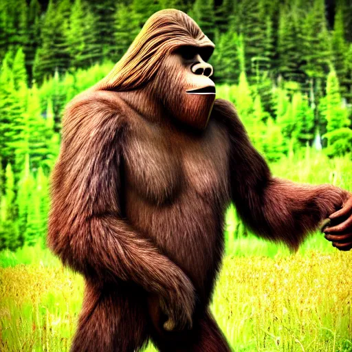 Image similar to bigfoot holding a pickle in his hand, color photograph, nature photograph, national geographic, 4 k.
