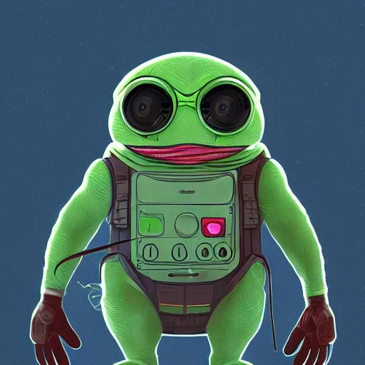 Image similar to digital futuristic happy pepe, artstation, modern, hyper detailed, programming