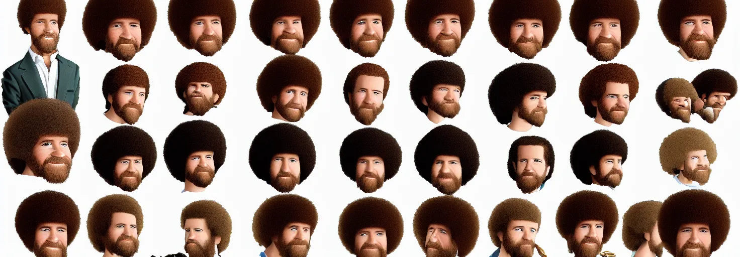 Image similar to bob ross portraits with different hair styles, detail study, by bob ross