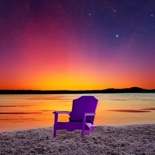 Image similar to purple chair on a red beach with nebula sunset