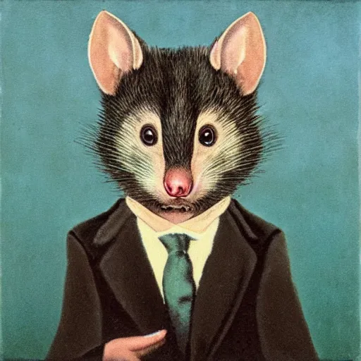Prompt: happy opposum in the style of magritte