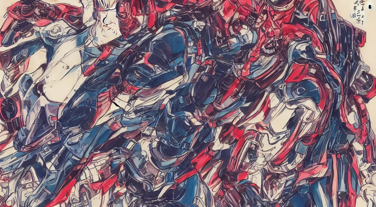 Prompt: Cyber-Samurai, highly detailed illustration richly colored ink, in style of Tomino-Sama