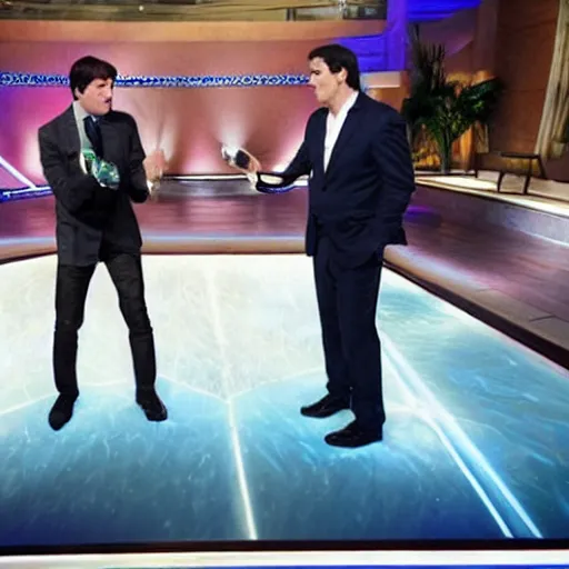 Prompt: Lighstaber duel between Kevin O'Leary and Mark Cuban, in Shark Tank (2016)