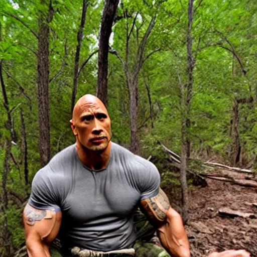 Prompt: dwayne the rock johnson trail cam