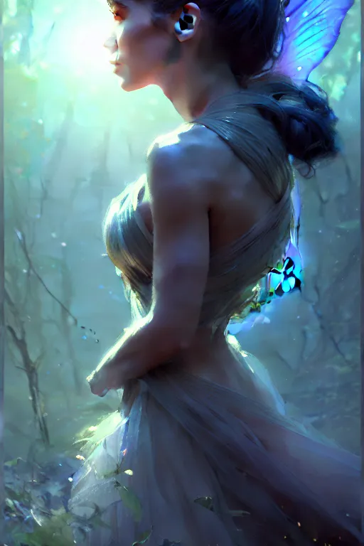 Image similar to cinematic shot of an epic portrait of a fairy dressed in military clothes, shiny skin, beautiful eyes, beautiful, small details, night setting, realistic poster with volumetric light from craig mallism, artgerm, jeremy lipkin and michael garmash, unreal engine, radiant light, detailed and complex environment, digital art, trends at art station, a masterpiece