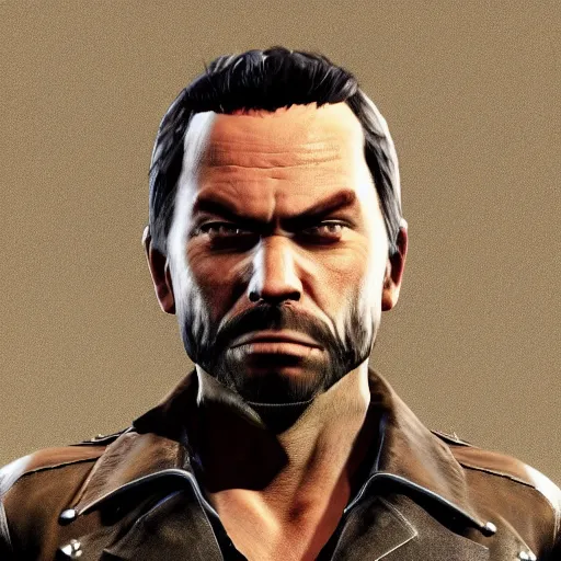Prompt: a portrait of a strong man , ferocious appearance , rockstar games style , sharp focus ,highly detail R star