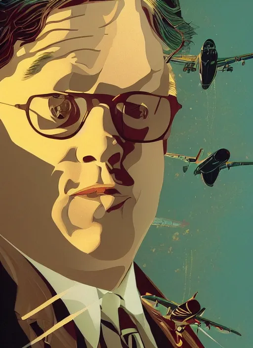 Image similar to poster artwork by Michael Whelan and Tomer Hanuka, Karol Bak of Philip Seymour Hoffman is an airline pilot, from scene from Twin Peaks, clean