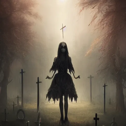 Prompt: kerli koiv the craft standing in a cemetery, gothic, darkwave, darksynth, concept art, sharp, digital matte painting, art by greg rutkowski, wlop, dramatic lighting, trending on artstation