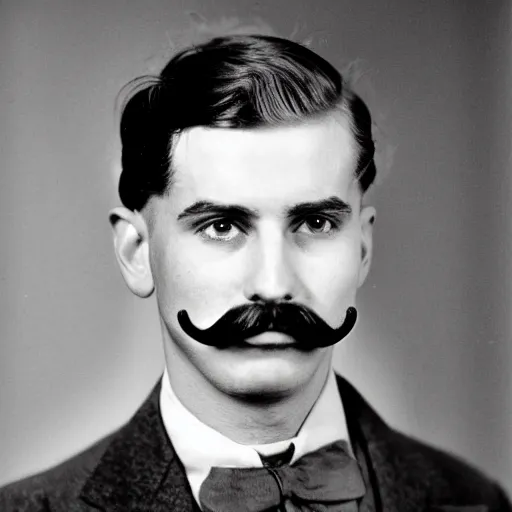 Prompt: newspaper photo from 40s of a sidecut hair toupet stern looking slim medical doctor with a simple mustache