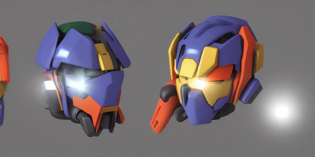 Image similar to Isometric 3d octane render of gundam head pieces
